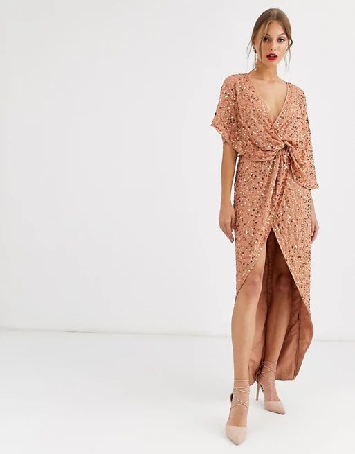 ASOS DESIGN scatter sequin knot front kimono maxi dress | ASOS US