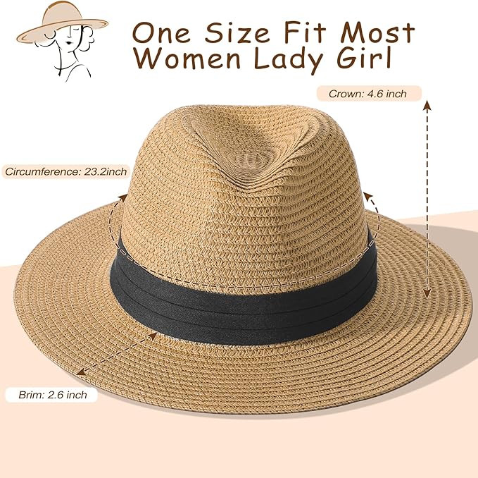 Beach Hats for Women - Panama Straw Hats for Women Men, Wide Brim Beach Sun Hat Summer UPF 80+ UV... | Amazon (US)