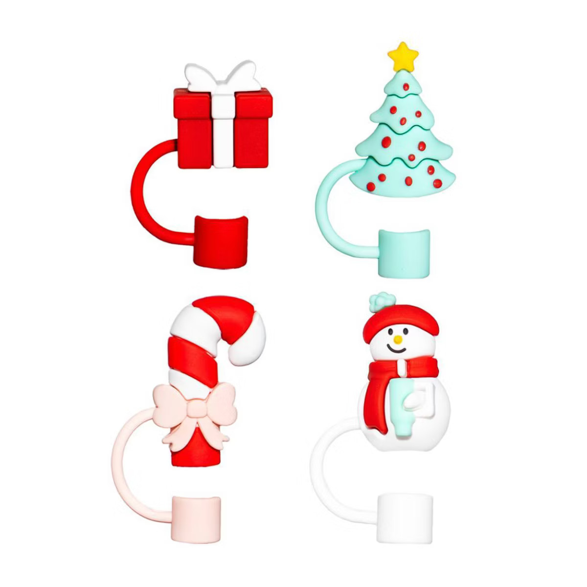 CharCharms 4pk Holiday Theme Straw Topper Red/White | Target
