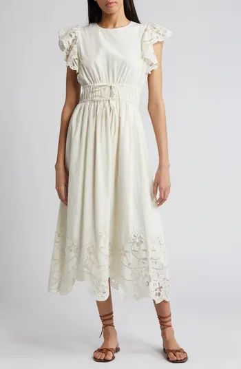 Allegra Drawstring Waist Organic Cotton Blend Midi Dress | Nordstrom