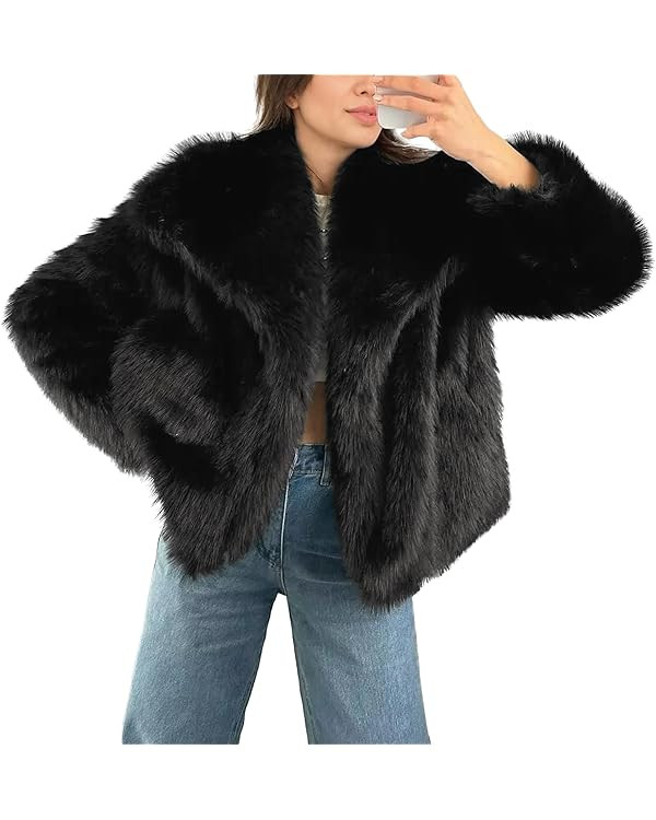 Ainangua Womens Faux Fur Coat Shaggy Oversized Lapel Button Fuzzy Ladies Jackets Warm Winter Outf... | Amazon (US)