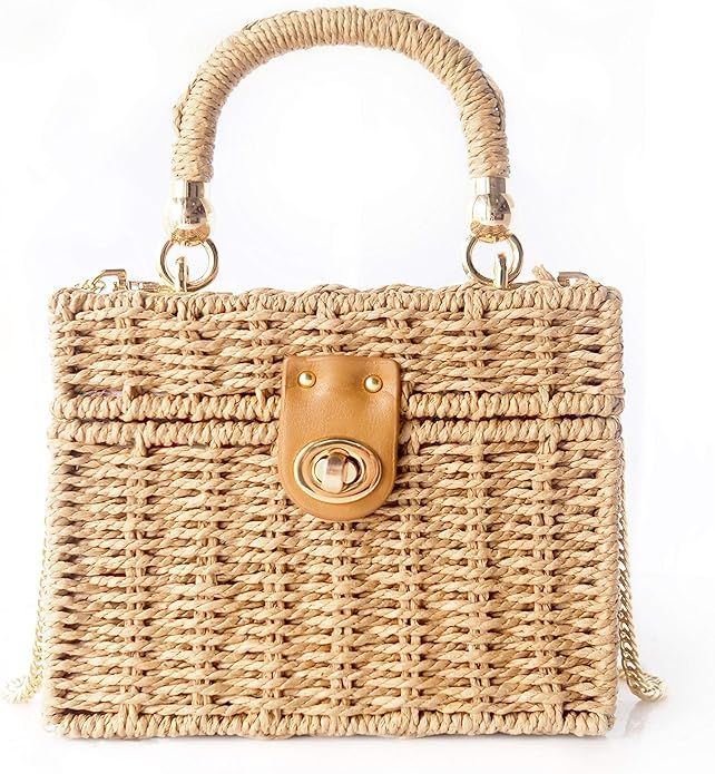 Handwoven Rattan vintage purse Bag Natural Chic Casual Handbag Beach Sea tote Basket Straw vacati... | Amazon (US)