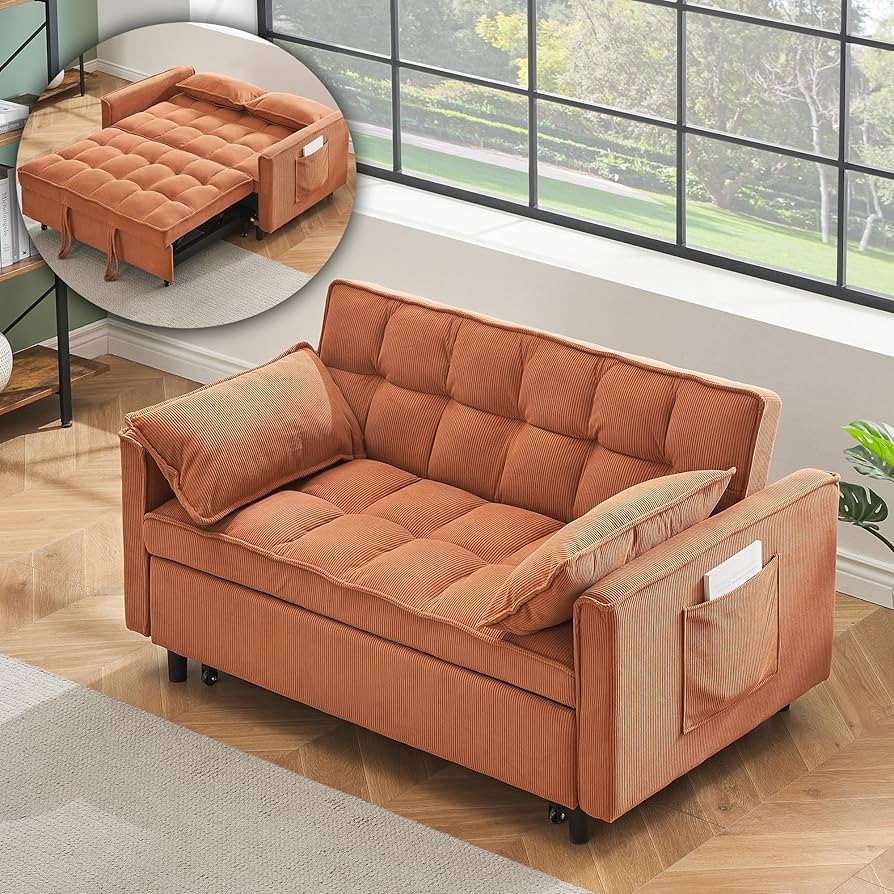 3 in 1 Convertible Sleeper Sofa Bed, Futon Couches for Living Room with Side Pocket | Adjustable ... | Amazon (US)