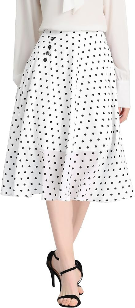 Allegra K Women's Valentine's Day Retro Polka Dots Elastic Waist Vintage A-Line Midi Skirt | Amazon (US)