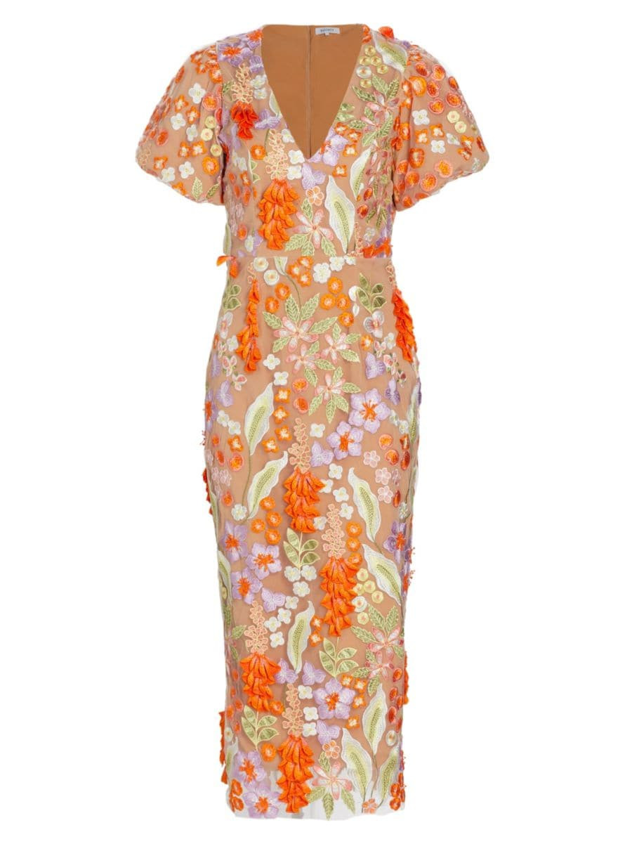Shop Elliatt Remix Floral Embroidered Midi-Dress | Saks Fifth Avenue | Saks Fifth Avenue