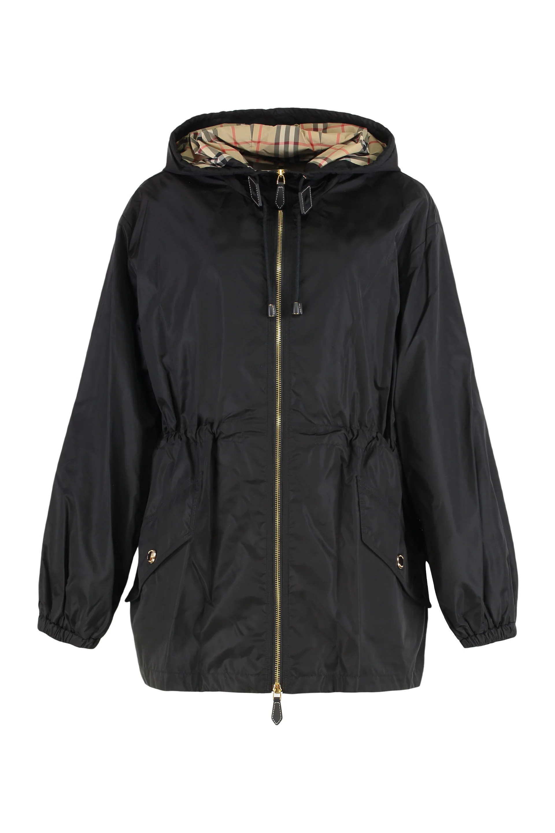 Burberry Hooded Windbreaker Raincoat — Black | Italist Inc.