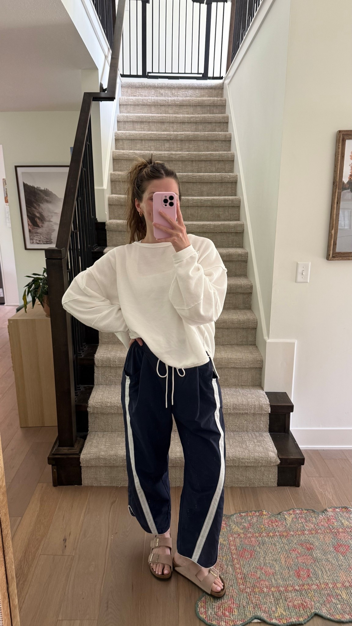 second day wearing this outfit, comfy closet staples, I reach for both of these pieces so much! Small in top, medium in navy track pants! Layered over a tank for versatility! 

Spring outfit, mom outfit, postpartum 

#LTKootd #LTKmomlife