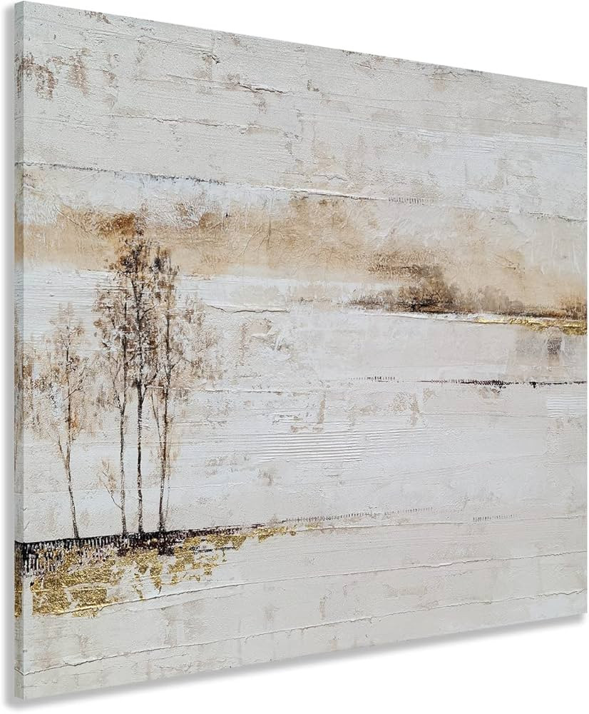GALLERIEWALLA Lake Landscape Canvas Wall Art with Gold Foil - Hand Painted Rustic Tree Paintings ... | Amazon (US)
