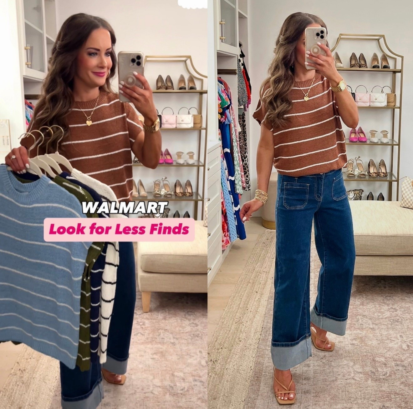 New striped tops & more at Walmart! Scroll to shop! Size down if between sizes in top. wearing size S. More colors too! Follow for more! 🥰 ~ Lindsay & Whitney 