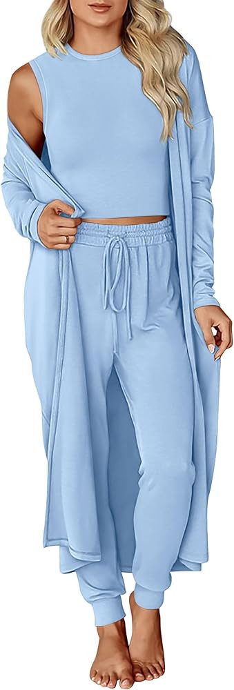 KIRUNDO 3 Piece Lounge Sets for Women Airport Travel Vacation Outfits 2026 Fall Cardigan Matching... | Amazon (US)