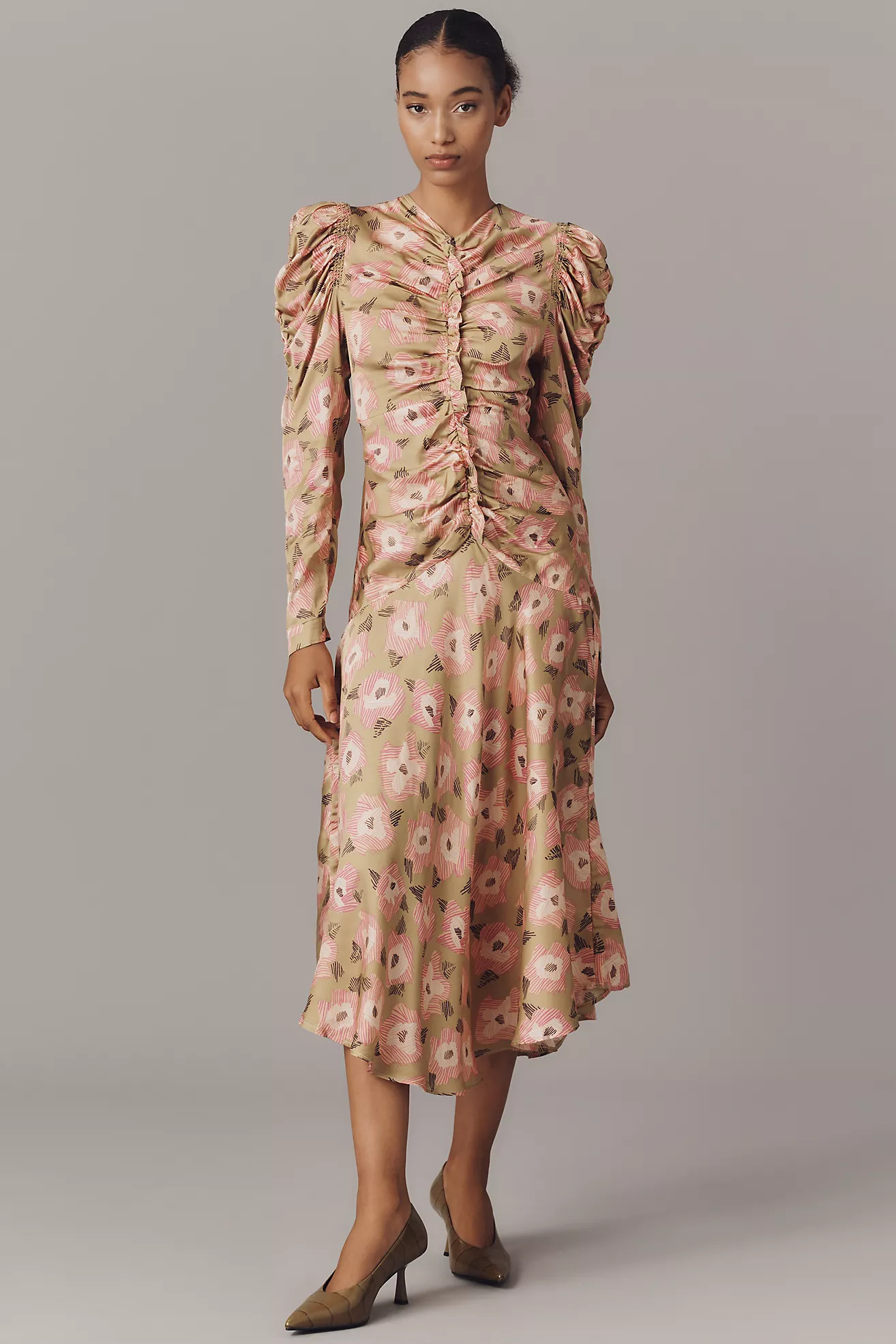 CeliaB Hikari Long-Sleeve Ruched Midi Dress | Anthropologie (US)