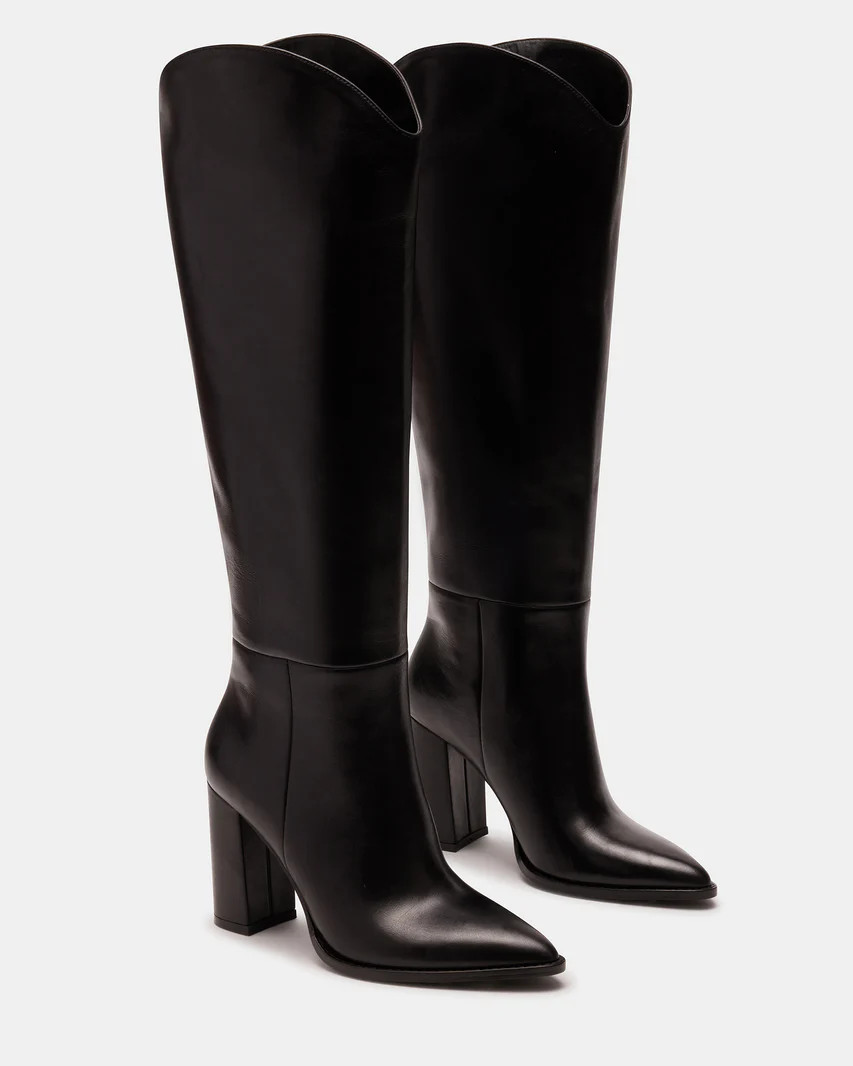 BIXBY Black Leather Knee-High Boot | Women's Boots | Steve Madden (US)