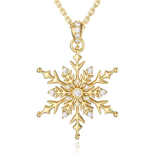 HOTIE Gold Snowflake Necklace for Women, Sterling Silver Gold Snowflake Jewelry with 5A CZ for Women, Winter Jewelry Christmas Gift for Women on Birthday Anniversary Christmas for Wife Girlfriend Her | Amazon (US)