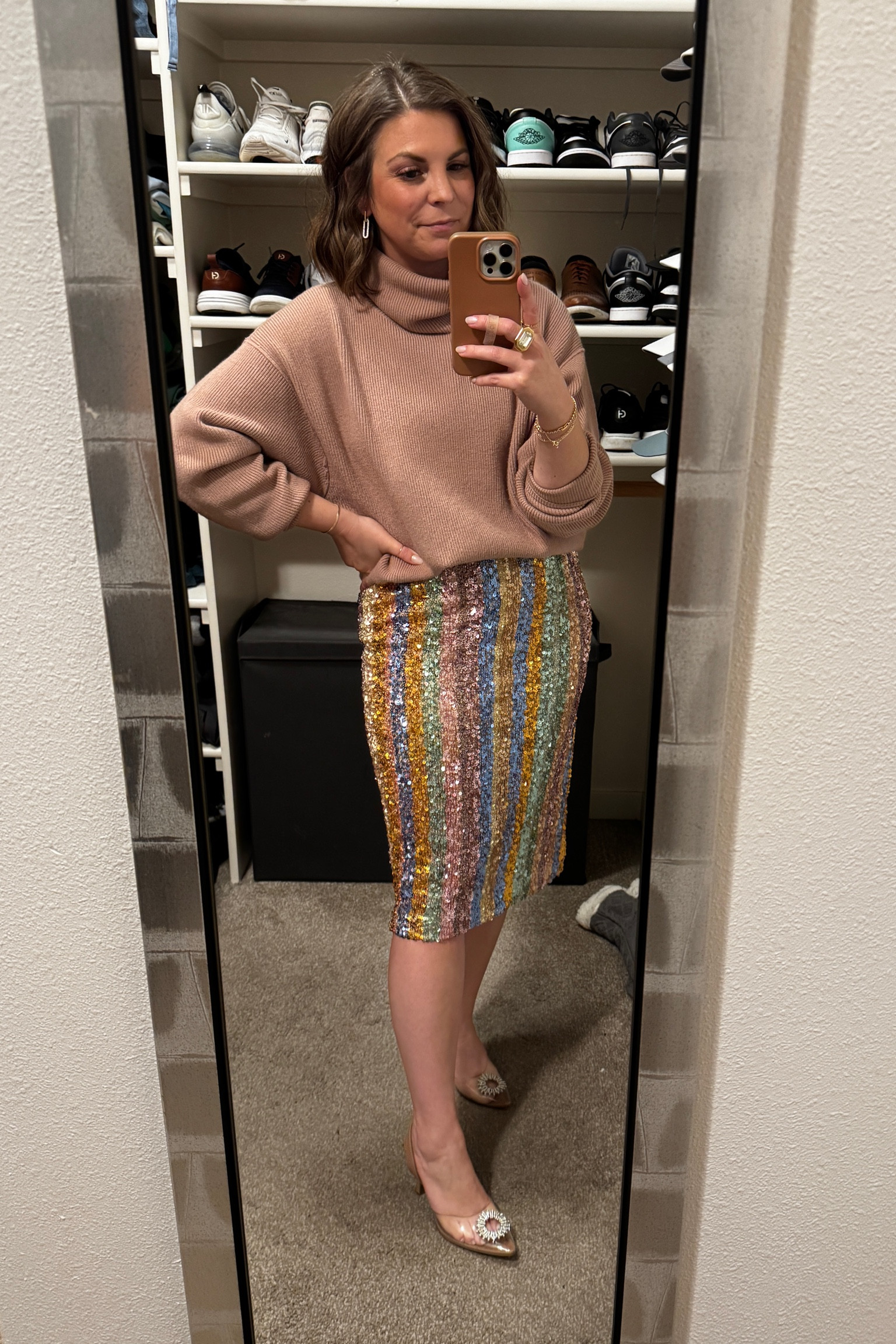 Sweater and skirt are old, linked similar. Sweater is Free People and skirt is Emerson Charles. Heels are Target