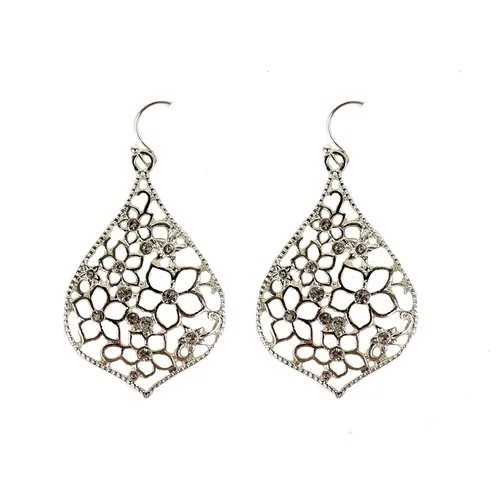 Time and Tru Essentials Silver-Tone T-Drop Flower Earrings | Walmart (US)