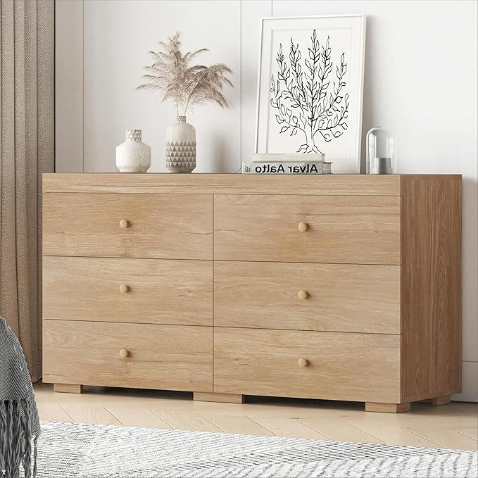Dresser for Bedroom 6 Drawer Wood Dresser 58.3" Wide, Large Chest of Drawers for Bedroom, Living ... | Amazon (US)