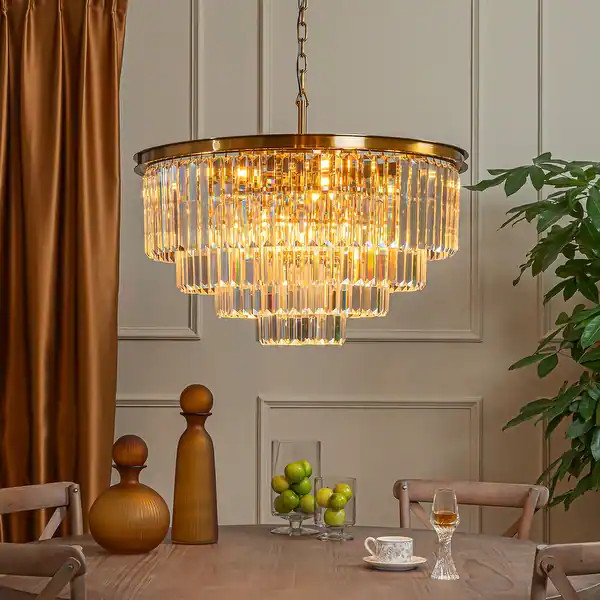 8-Lights Mid-Century Modern 4-Tier Round Fringe Crystal Chandelier - W31.5" | Bed Bath & Beyond