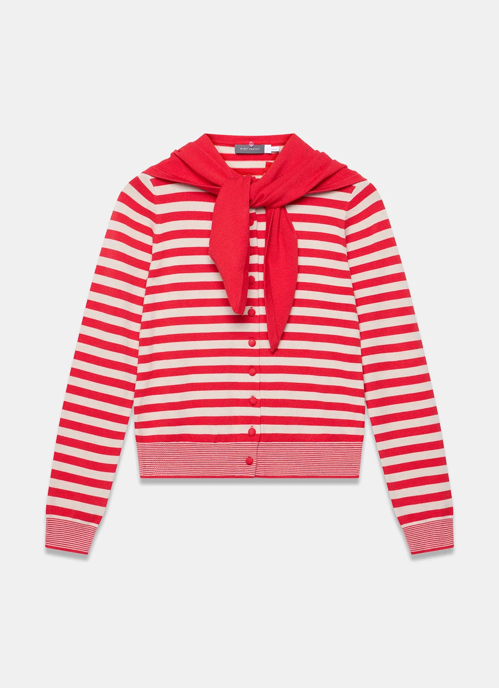Red Striped Scarf Detail Cardigan | Mint Velvet
