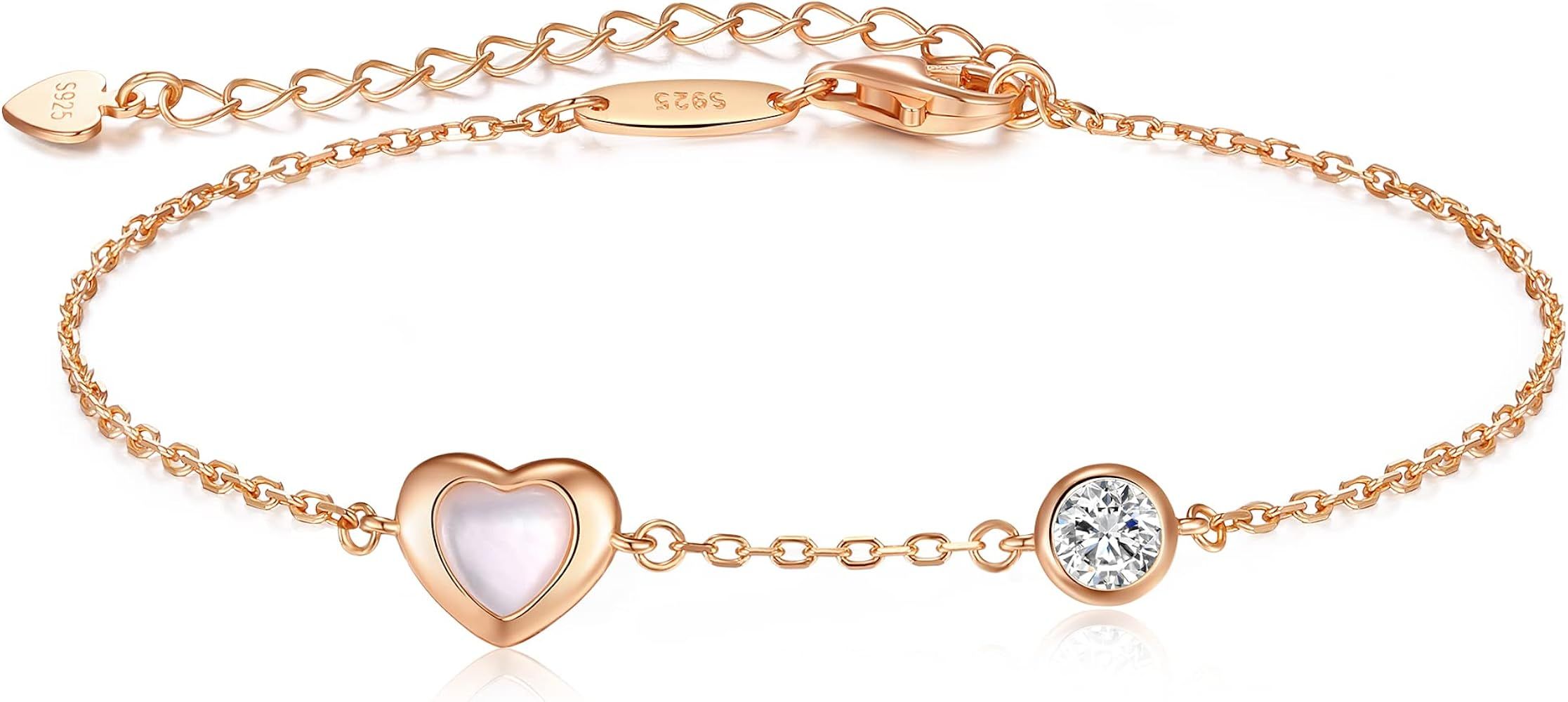 Armband Damen 925 Silber Rosegold Herzen Damen Armband Infinity Armband mit Herz Anhängern Armb... | Amazon (DE)