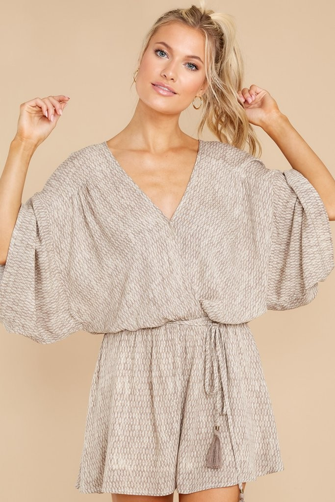 Bringing The Fun Taupe Print Romper | Red Dress 