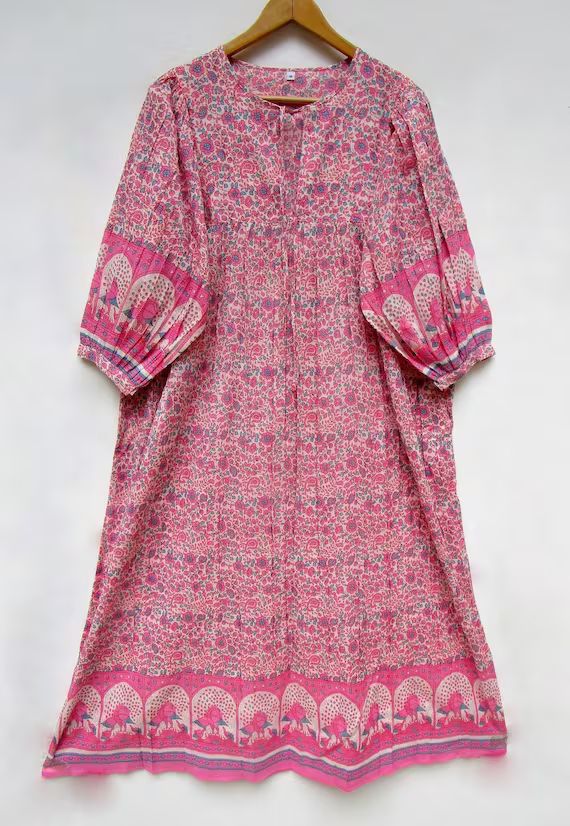 Pinkish Floral Long Elizabeth Style Maxi Dress  Henley | Etsy | Etsy (US)