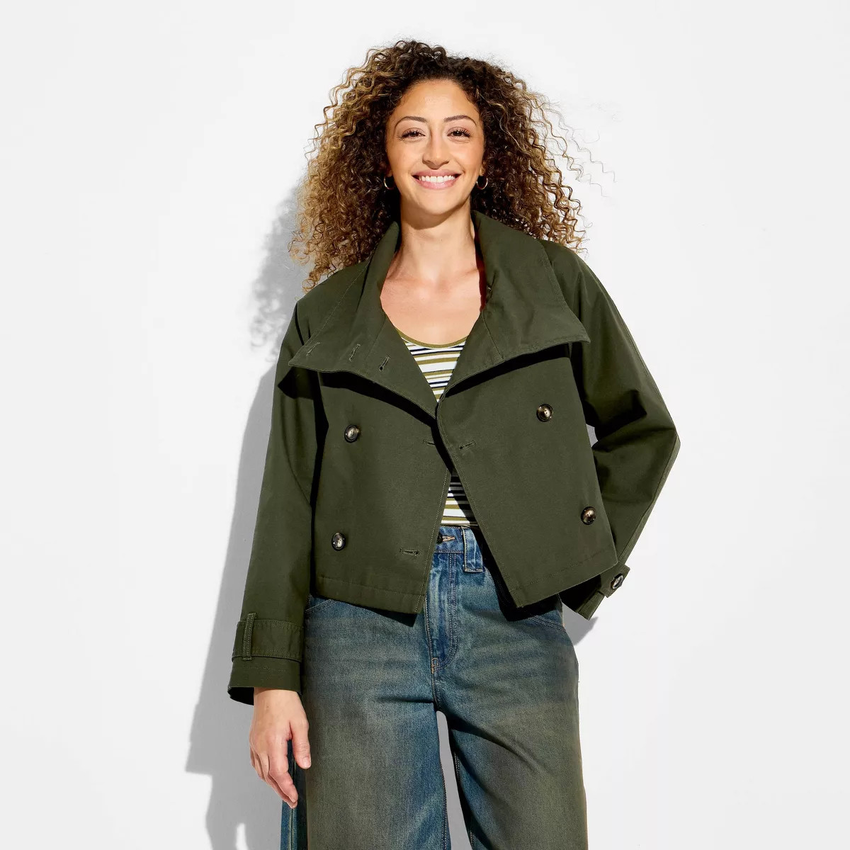 Women's Funnel Neck Cropped Trench Coat - Wild Fable\u2122 Green S | Target