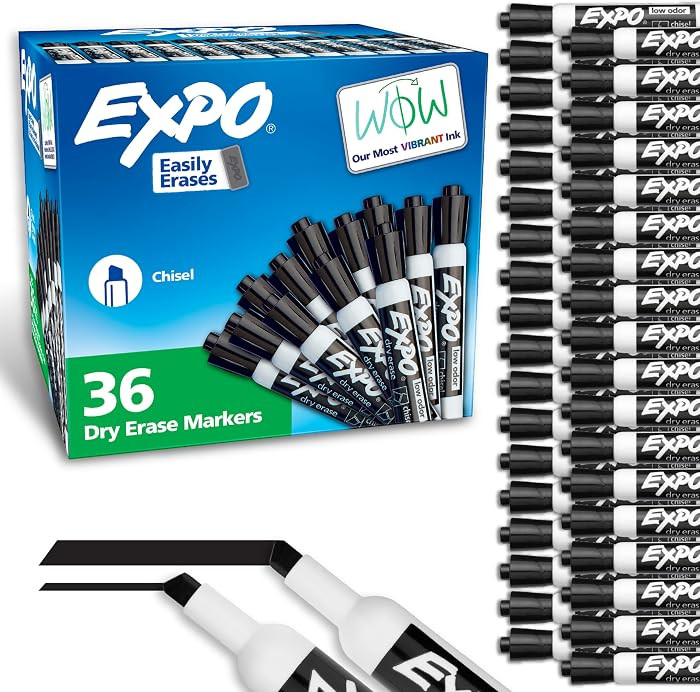 EXPO Dry Erase Markers, Low Odor Ink, Black, Chisel Tip, 36 Count - Easily Erases, Ideal for Clas... | Amazon (US)
