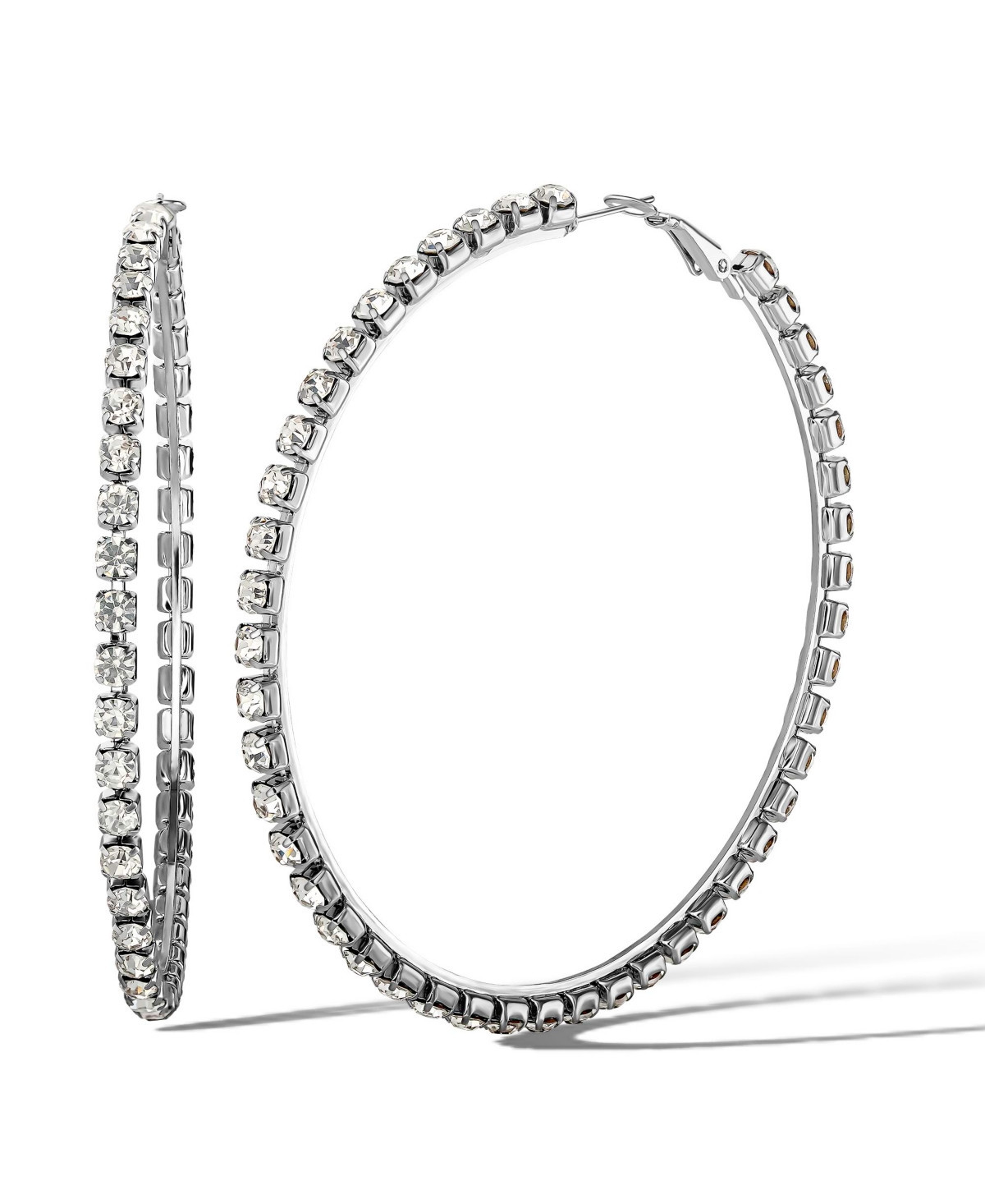 Jessica Simpson Crystal Lined Hoop Earrings - Silver tone | Macy's