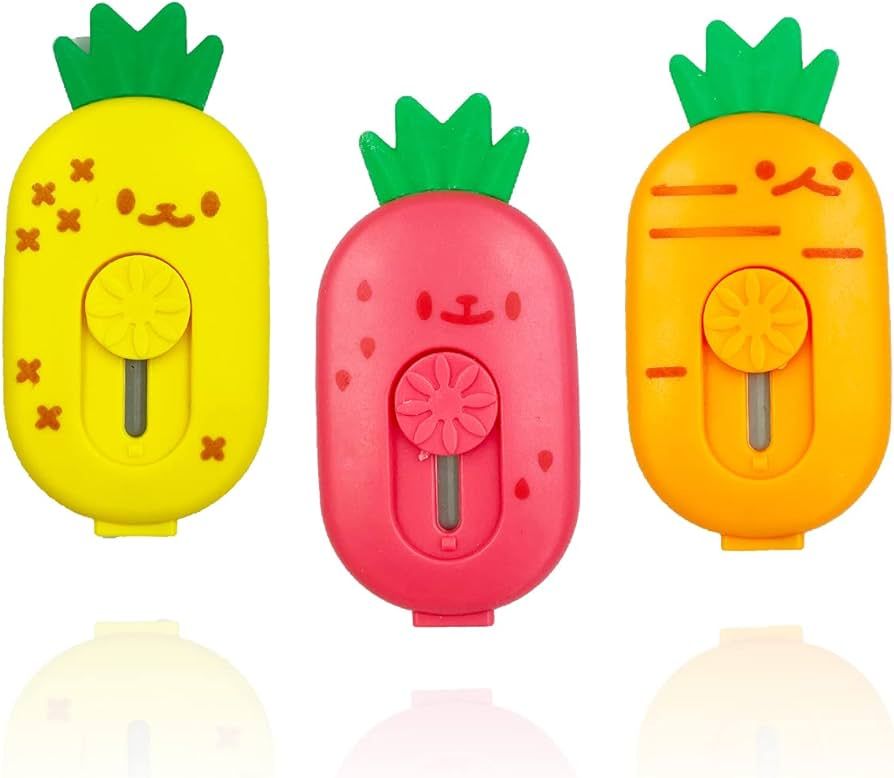 Mini Retractable Box Cutters - 3Pcs Cute Pineapple Paper Cutter Letter Opener Portable Utility Kn... | Amazon (US)