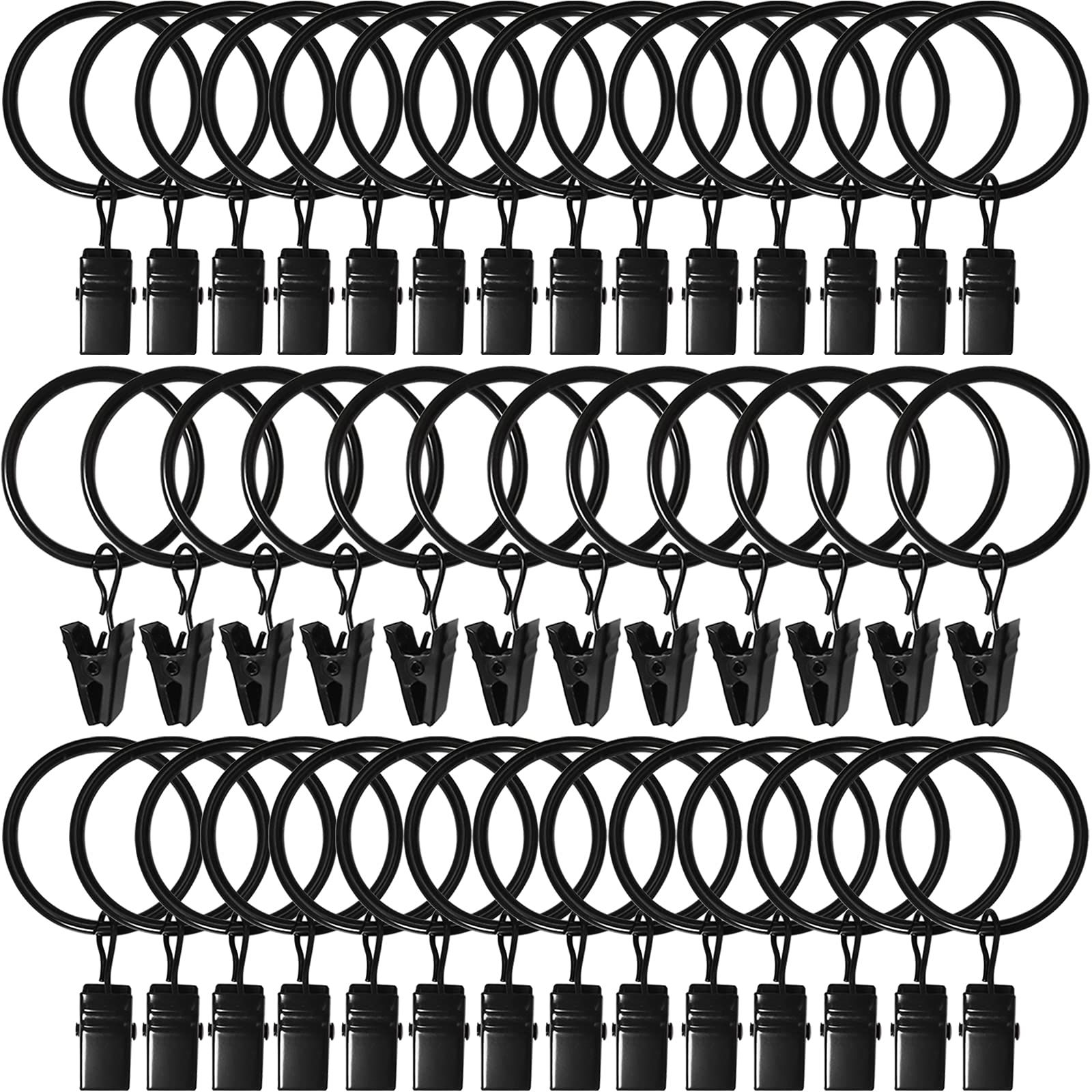 AMZSEVEN 40 Pack Curtain Rings with Clips, Drapery Clips with Rings, Hangers Drapes Rings 1.26 Inch Interior Diameter, Fits up to 1 Inch Curtain Rod, Vintage Black | Amazon (US)