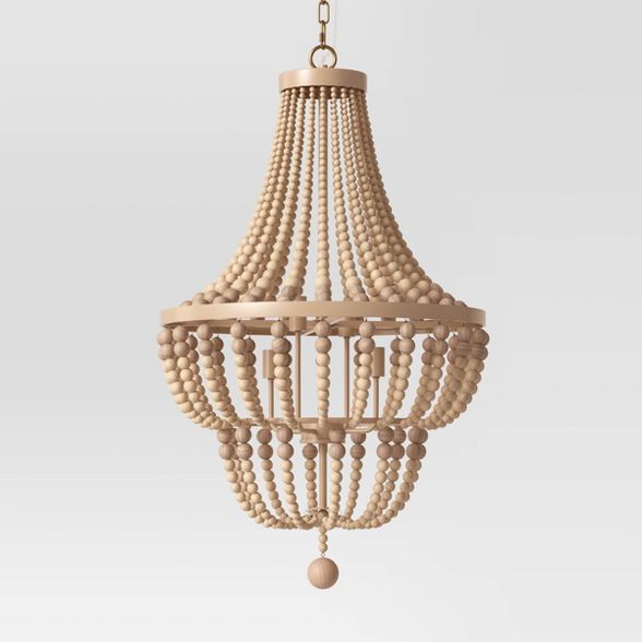 Large Chandelier Wooden Beads Double Tier Natural Tone - Opalhouse™ | Target
