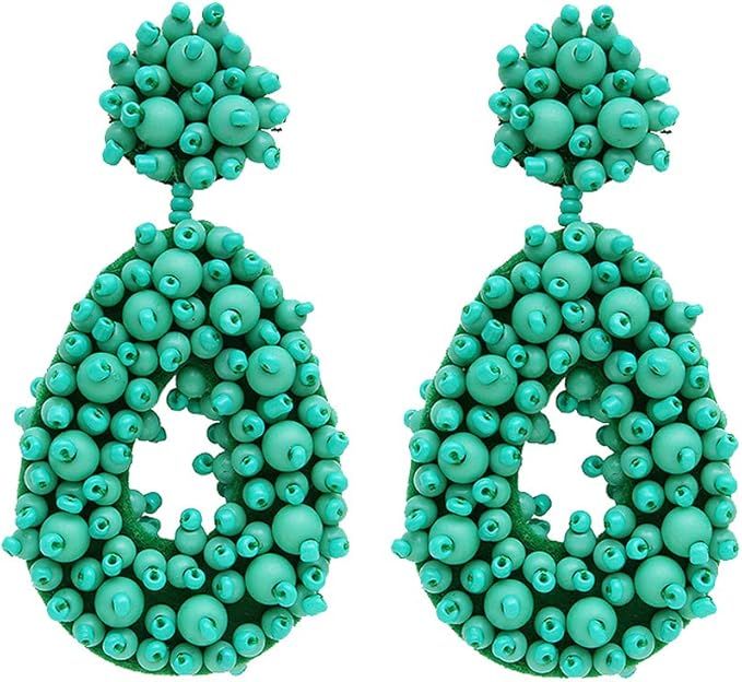 Fashion Cute Big Sun Statement Beaded Bead Dangle Earrings Drop Bohemian for women girls | Amazon (US)