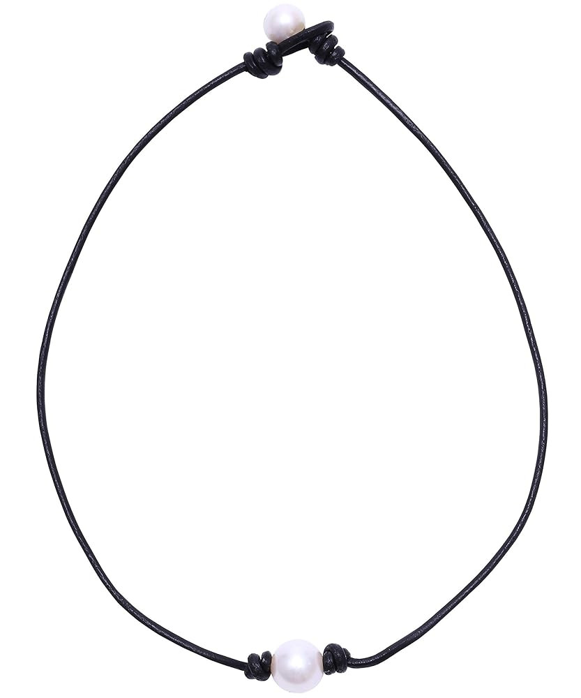 Aobei Pearl Handmade Single Cultured Freshwater Pearl Choker Necklace for Women Genuine Leather J... | Amazon (US)