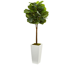 4' Fiddle Leaf Tree in White Tower Planter by N early Natural | QVC
