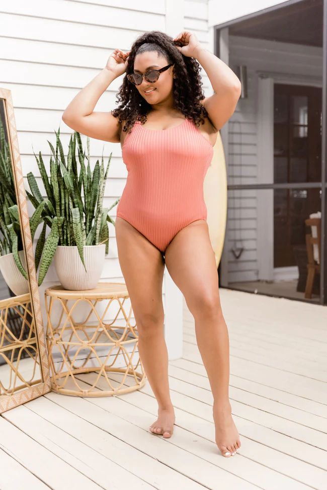 Watch Me Unwind Ribbed Terracotta One Piece Swimsuit | Pink Lily