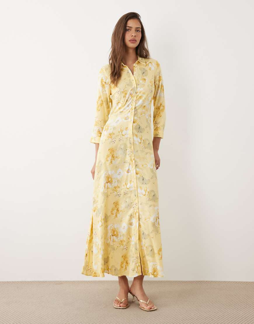 YAS maxi shirt dress in yellow floral print | ASOS (Global)