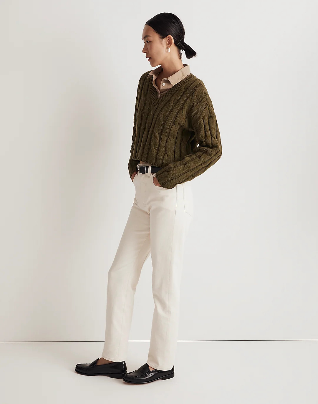 Cable-Knit V-Neck Crop Sweater | Madewell