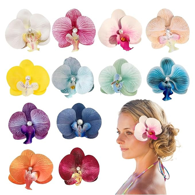 12 Pcs Orchid Hair Clip, Orchid Flower Clips, Butterfly Pearl Orchids Clips Accessories, Summer P... | Amazon (US)