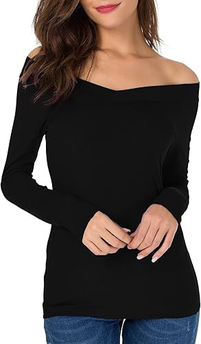 Sarin Mathews Womens Shirts Off The Shoulder Tops Sexy V Neck Slim Fit Shirts Tops Blouses | Amazon (US)