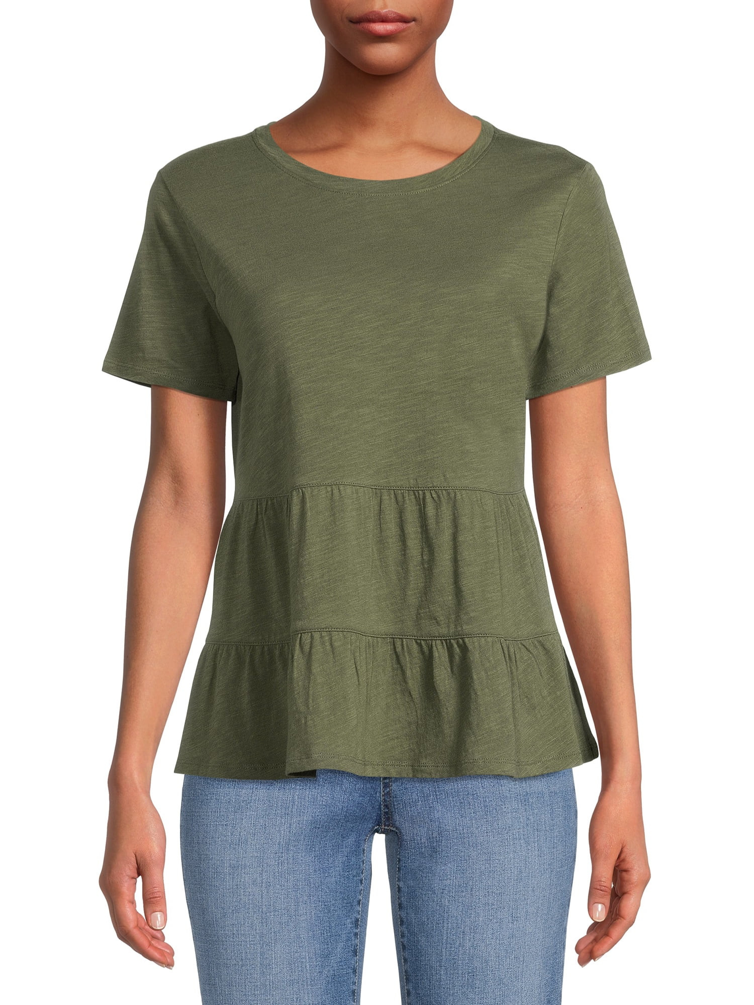 Time and Tru Women's Short Sleeve Peplum T-Shirt | Walmart (US)