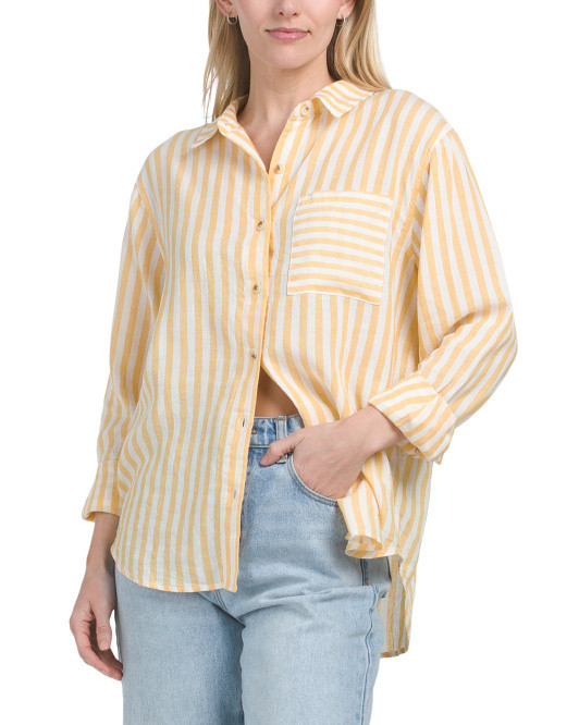Linen Blend Abbey Relaxed Button Down Shirt | TJ Maxx