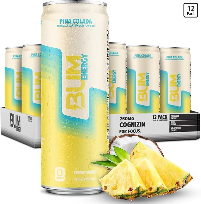 BUM Sugar-Free Energy Drink, Pina Colada - Lightly Carbonated & No Artificial Colors, Natural Caf... | Amazon (US)