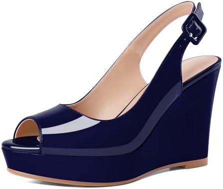 Eldof Women's Peep Toe Wedge Heels Slingback Platform High Pumps Party Dress Casual Sandals 4 Inc... | Amazon (US)