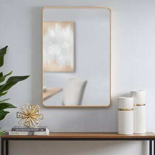 Medium Modern Rectangular Gold Framed Mirror with Rounded Corners (22 in. W x 32 in. H) | The Home Depot