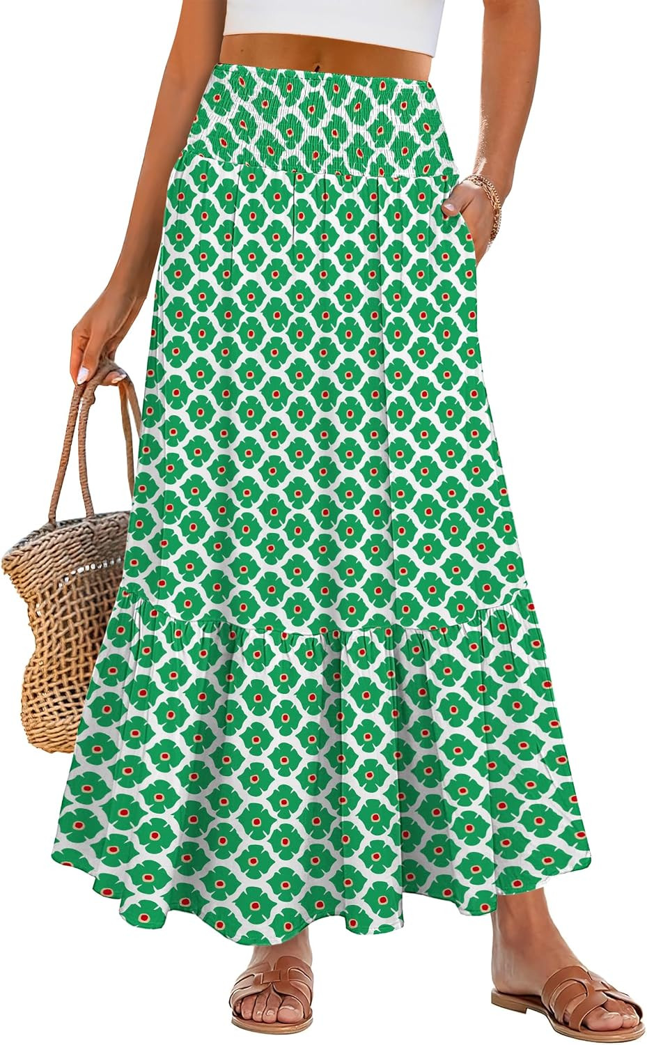ANRABESS Women Boho Floral Maxi Skirts, High Waisted Tiered Skirt, Flowy Beach Skirts with Pockets for Vacation & Summer Wear | Amazon (US)