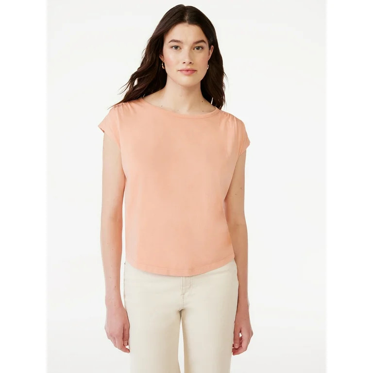 Free Assembly Women's Shirred Shoulder Tee with Short Sleeves, Sizes XS-XXXL | Walmart (US)
