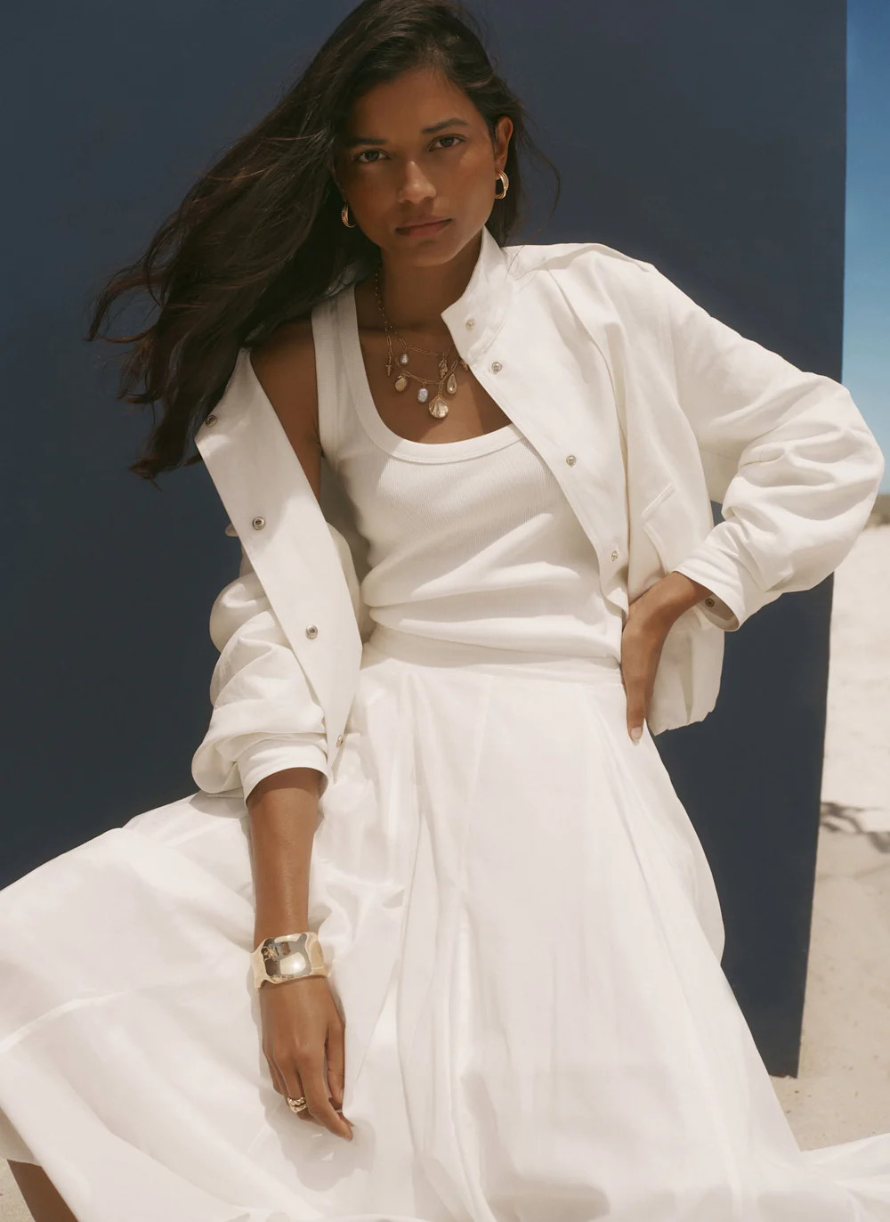 White Linen Blend Bomber Jacket | Mint Velvet