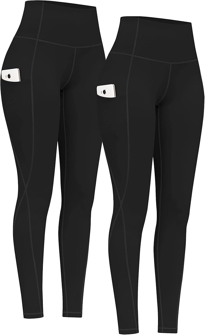 PHISOCKAT 2 Pack High Waist Yoga Pants with Pockets, Tummy Control Leggings, Workout 4 Way Stretch Y | Amazon (US)