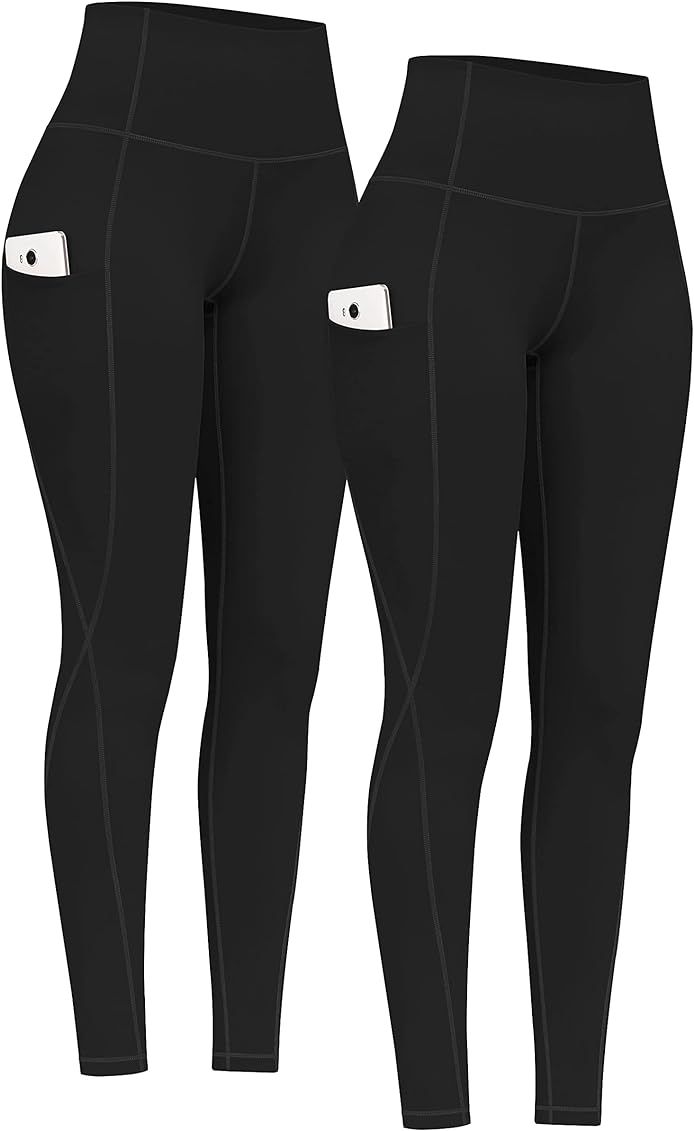 PHISOCKAT 2 Pack High Waist Yoga Pants with Pockets, Tummy Control Leggings, Workout 4 Way Stretc... | Amazon (US)