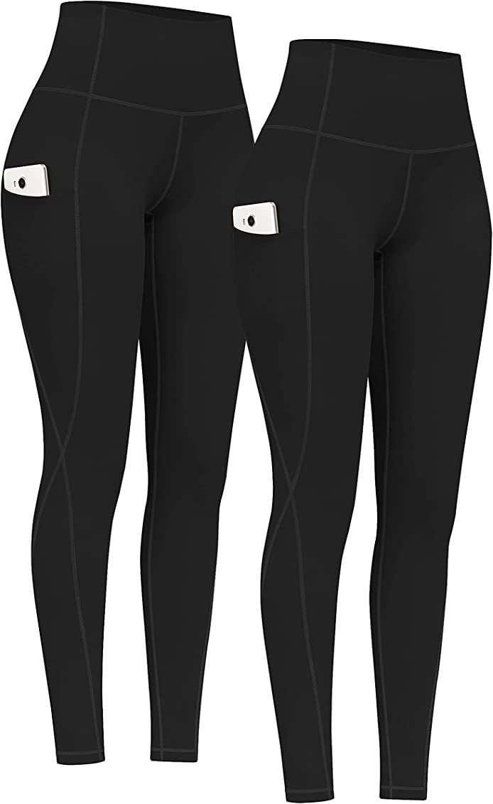 PHISOCKAT 2 Pack High Waist Yoga Pants with Pockets, Tummy Control Leggings, Workout 4 Way Stretc... | Amazon (US)